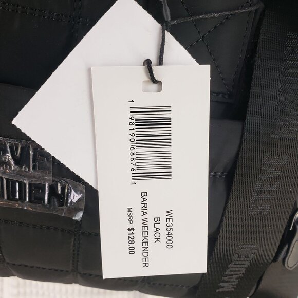 Steve Madden Quilted Nylon Black Duffel Bag With Star Charm & Adjustable Strap - Picture 11 of 13